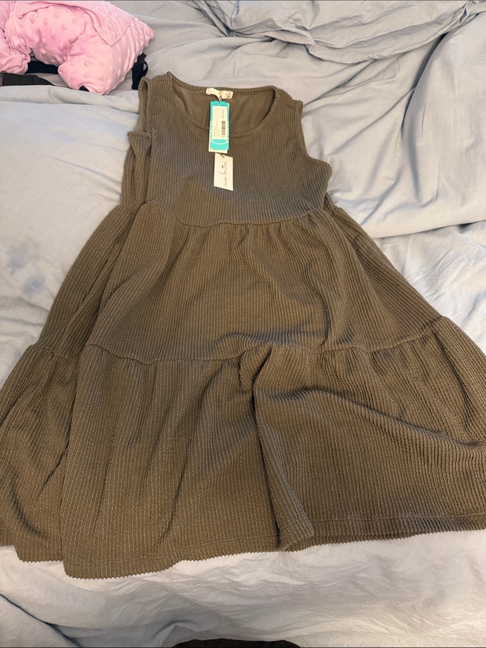 nine britton Olive Ribbed Sleeveless Tiered Casual Dress